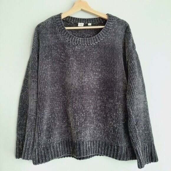 GAP Chenille Crewneck Sweater Soft Relaxed Fit Grey Sz M - Picture 3 of 9
